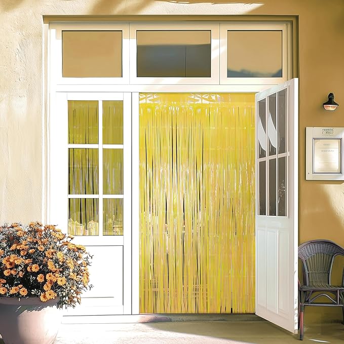 2 Pack Yellow Iridescent Streamers Backdrop, 3.3x6.6ft Foil Fringe Curtains - Image 7