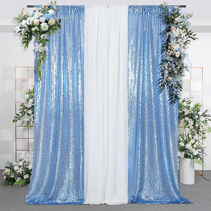SquarePie Sequin Curtain 2FT x 8FT Baby Blue 2pcs Backdrop Sparkly Wedding - Image 2