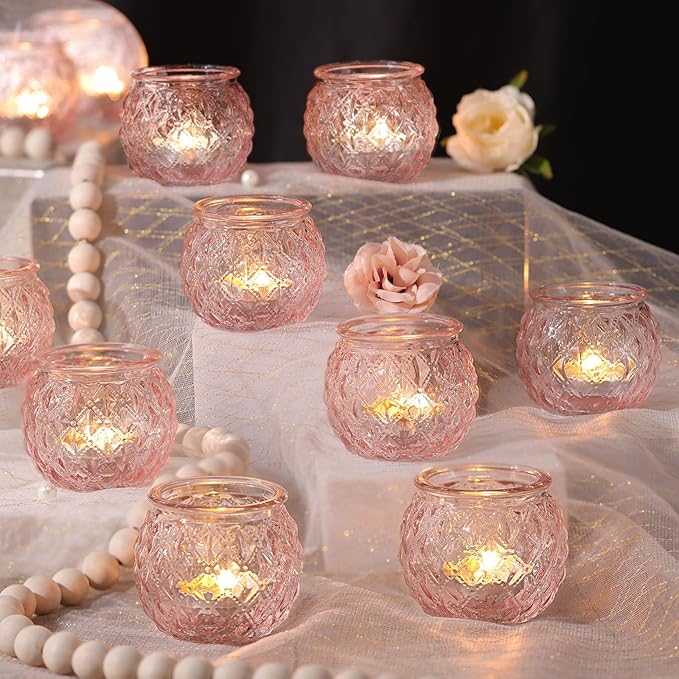 DARJEN 12Pcs Pink Votive Candle Holders by DARJEN