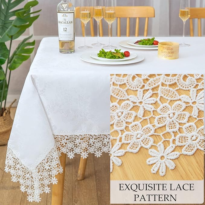 White lace Premium Rectangle Farmhouse Tablecloth Waterproof OilProof - Image 3