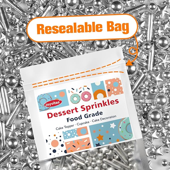 Silver Pearl Rods Star Sugar Sprinkles, Edible Pearls Baking Candy, 150g/5.29oz - Image 9