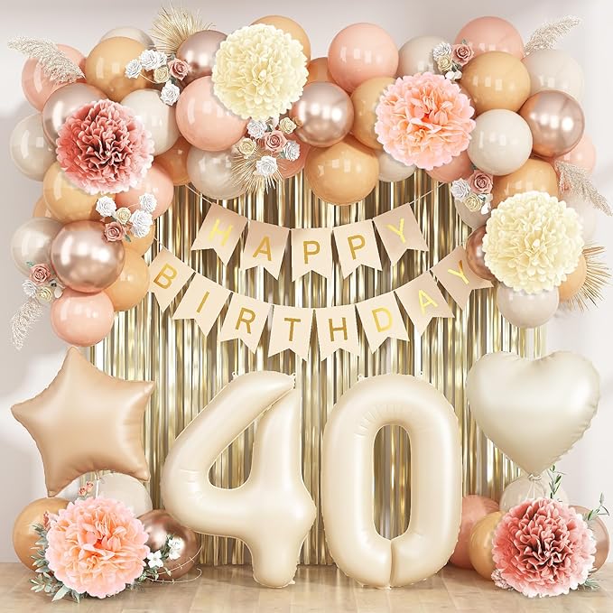 Beige 40th Birthday Decorations by KAINSY