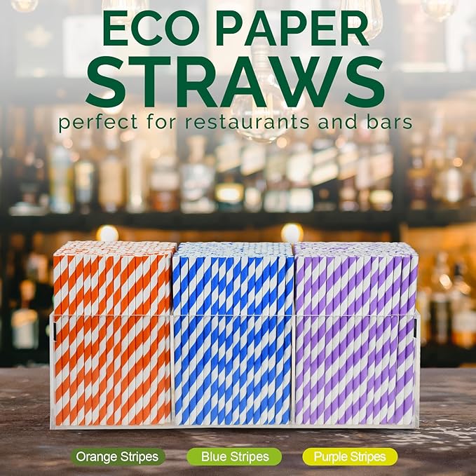 5.75 inch Blue/White Striped Paper Straws & Stirrer Sticks 500 Counts, - Image 5