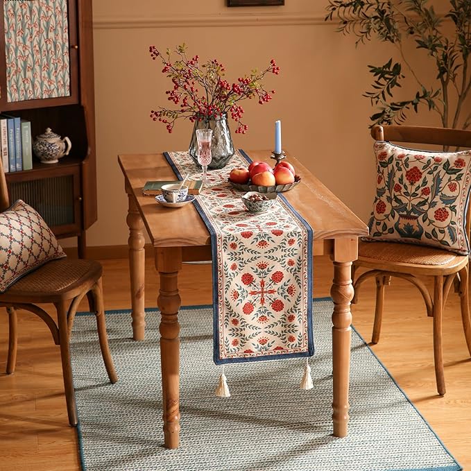 patdrea Designer Vintage Bright Farmhouse Linen Table Runner 87 Inch Long - Image 7