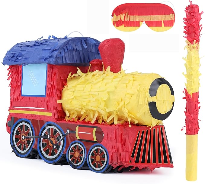 3D Train Pinata Bundle with a Blindfold and Bat, Train Pinata by Birchio