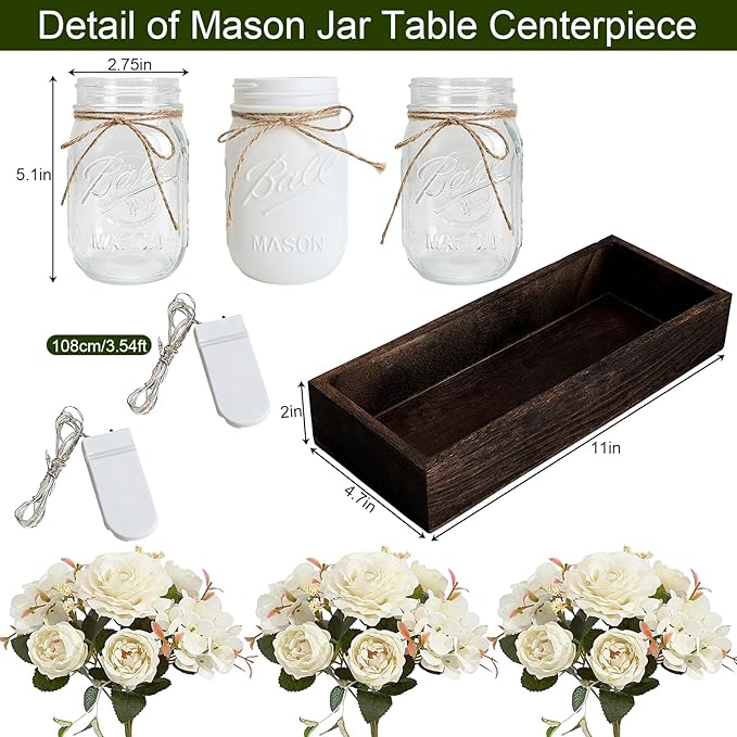 Mason Jar Lights Centerpiece for Table, Mason Jar Centerpiece Table Decor for - Image 2