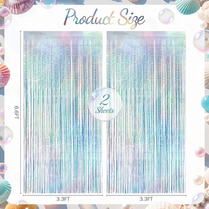 2 Pack Iridescence Party Streamers Backdrop Curtains, 3.3x8.2ft Holographic - Image 2