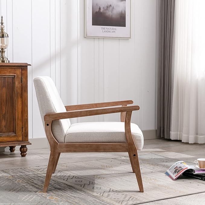 Mid Century Modern Accent Chair Set of 2, Linen Upholstered Living Room Accent - Image 6