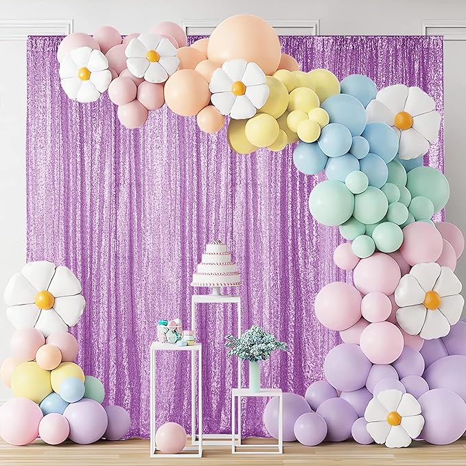 Hahuho Lavender Sequin Backdrop Curtain, Party Decoration（2 Panels, 2FT x 8FT - Image 4