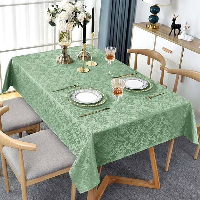 Floral Jacquard Rectangle Tablecloth 60 x 84 Inch Spill Proof Wrinkle Resistant - Image 3