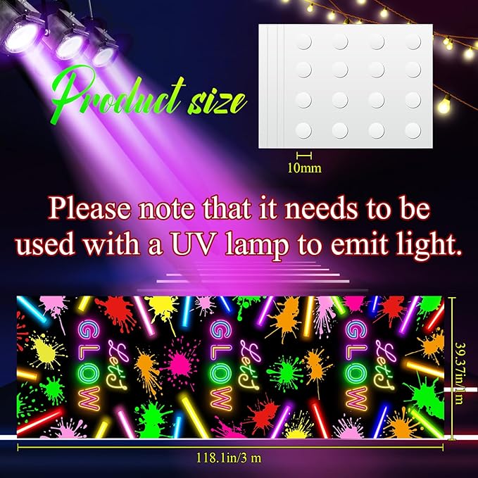 Haull 118 x 39 Inch Neon Light up Dance Floor Glow in The Dark Runner UV - Image 3