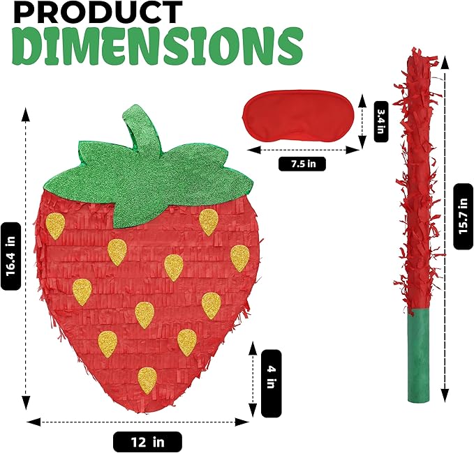 Strawberry Pinatas Bundle with a Blindfold and a Bat, Fruit Theme Parties - Image 2