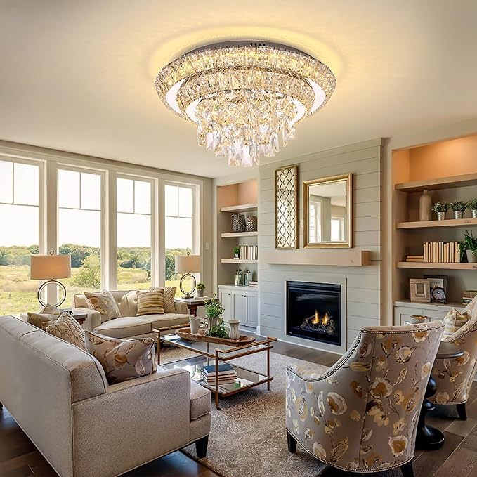 18 inch Crystal Silver Ceiling-Light Flush Mount - Image 5