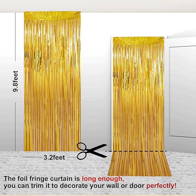 2 Pack 3.28 ft x 6.56 ft Golden Tinsel Curtain Party Backdrop Decorations - Image 2