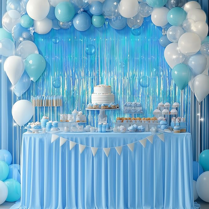2 Pack Blue Iridescent Streamers Backdrop, 3.3x6.6ft Foil Fringe Curtains - Image 5