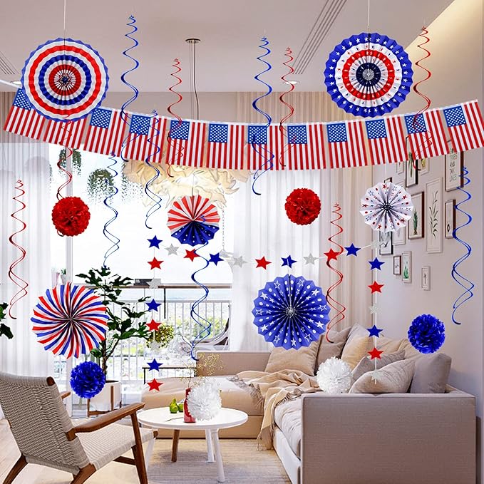 26Pcs 4th of July Decorations Patriotic Decor USA Flag String Red White Blue - Image 6