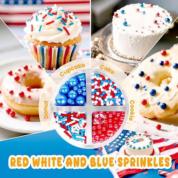 Patriotic Sprinkles, 4th of July, Edible Red Blue Sprinkles - Image 3