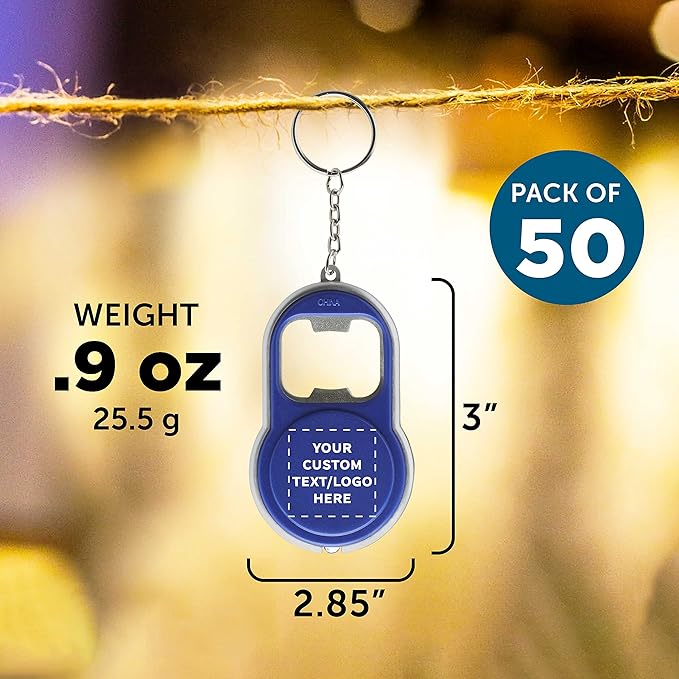DISCOUNT PROMOS Custom Bottle Opener & LED Keychains Set of 50, Personalized - Image 5