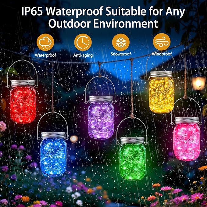 ZNYCYE Mason Jar Solar Lights for Outside, 12 Pack 30LED Fairy Firefly Lights - Image 5