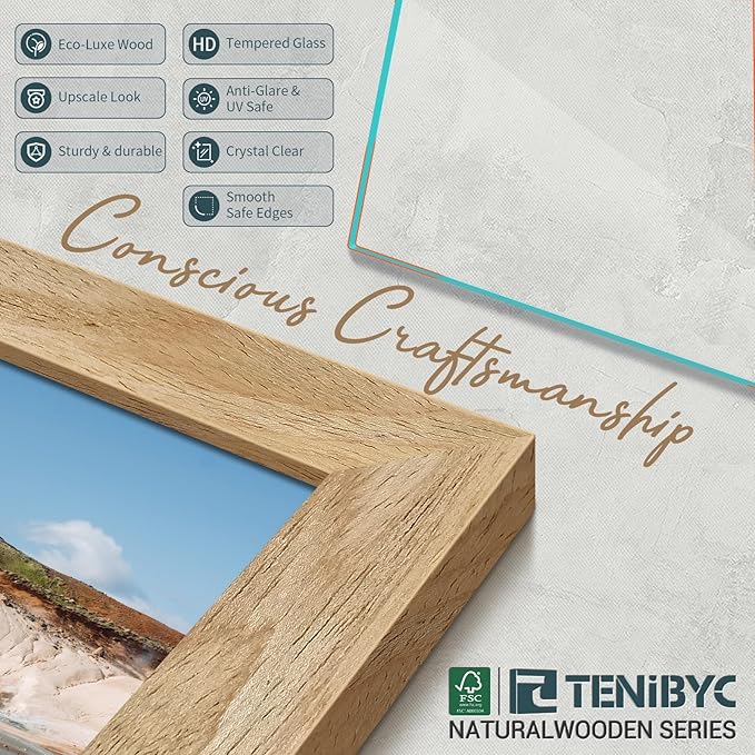 13x19 Picture Frame 4 Pack, Textured Elegant Natural Solid Wood & HD Tempered - Image 4