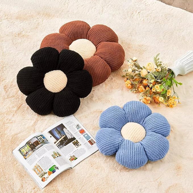 Flower Throw Pillow, Soft Blue 19.6" Shaped Floor Pillow - Image 3