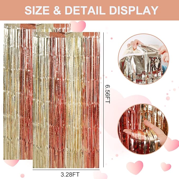 TONIFUL Valentine's Day Door Streamers, Rose Gold and Light Gold Photo Booth - Image 2