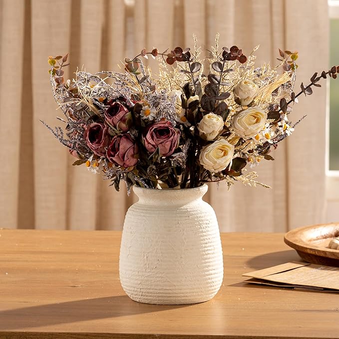 Ceramic Flower Vase, 6“ Small Rustic Farmhouse Vases Home Decor, Short Pottery - Image 7