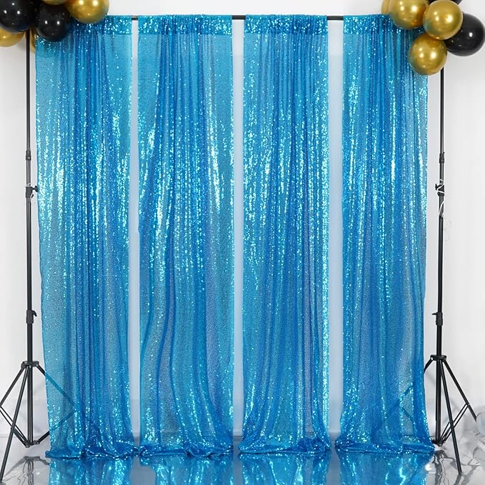 Poise3EHome Turquoise Sequin Backdrop Curtains, 4 Panels Sequin Backdrop - Image 2