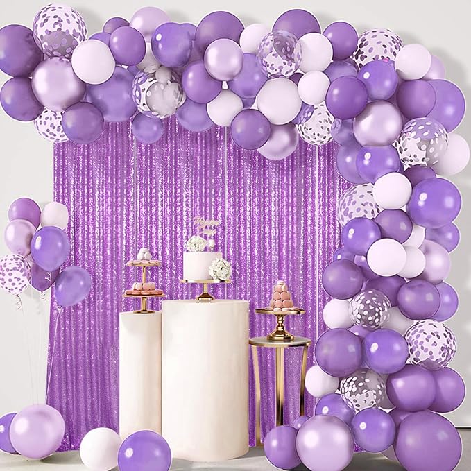 ShinyBeauty Sequin Curtains 4 Panels Lavender Sequin Backdrop Photo Backdrops - Image 3
