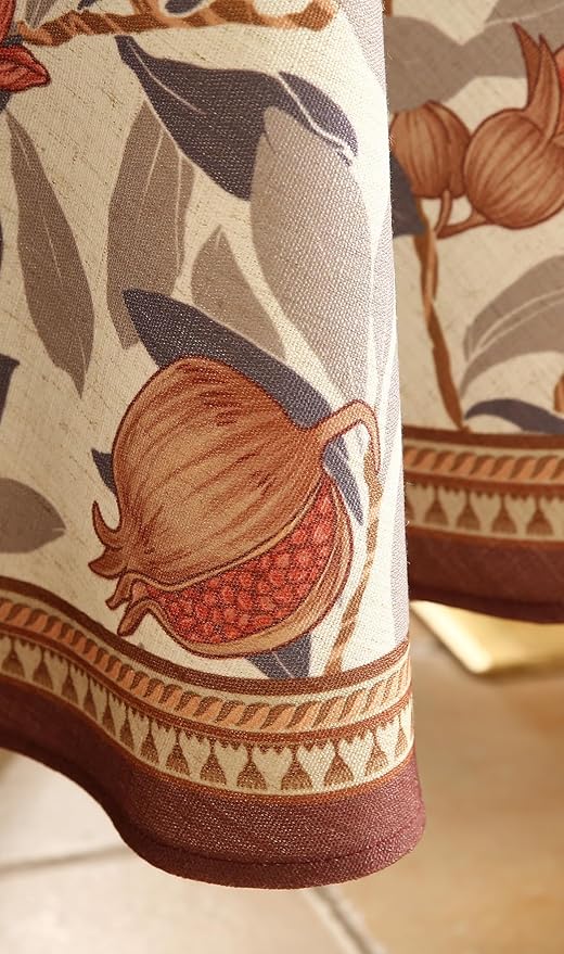 patdrea Designer Linen Round Tablecloth, Vintage Pomegranates and Leaves Tree - Image 8