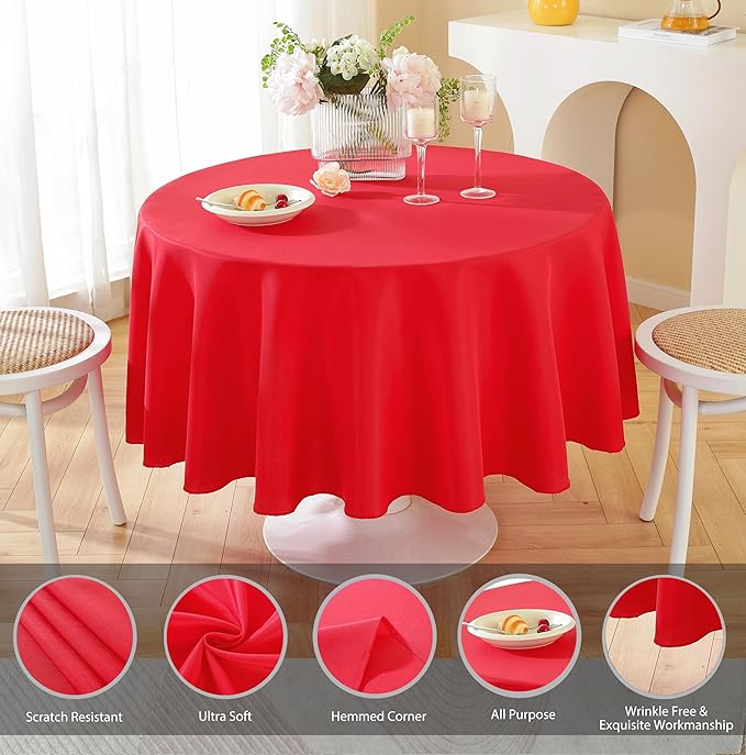 Craft And Party Round Tablecloth, 70 Inch Red Tablecloth, Polyester Fabric - Image 2
