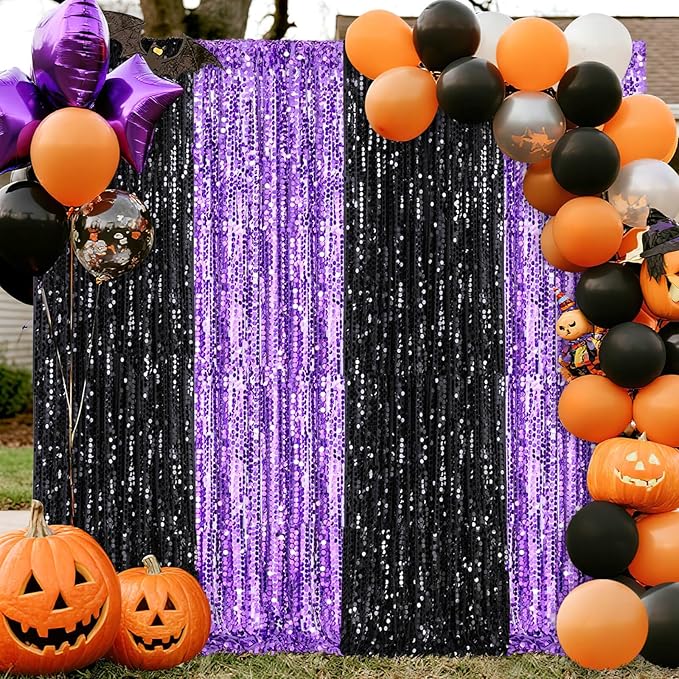 Backdrop Curtains 2 Packs 4x8FT Purple Party Theme Decoration Wedding Sequin - Image 6