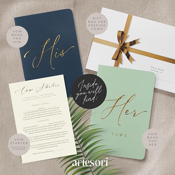 ARTESORI Wedding Vow Book for Her & Him, Soft Touch, 28 Lined Pages, Wedding - Image 2