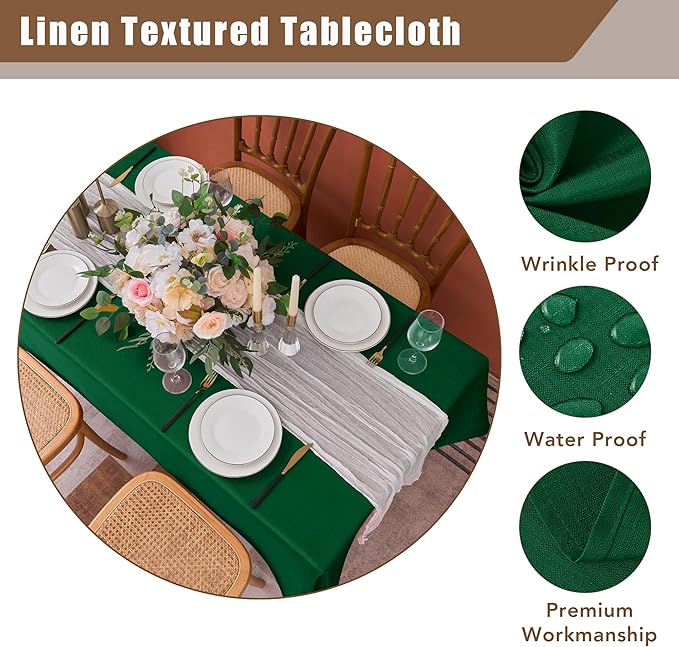 Fitable Faux Linen Christmas Tablecloths 2 Pack, Burlap Textured Table Cloth - Image 3