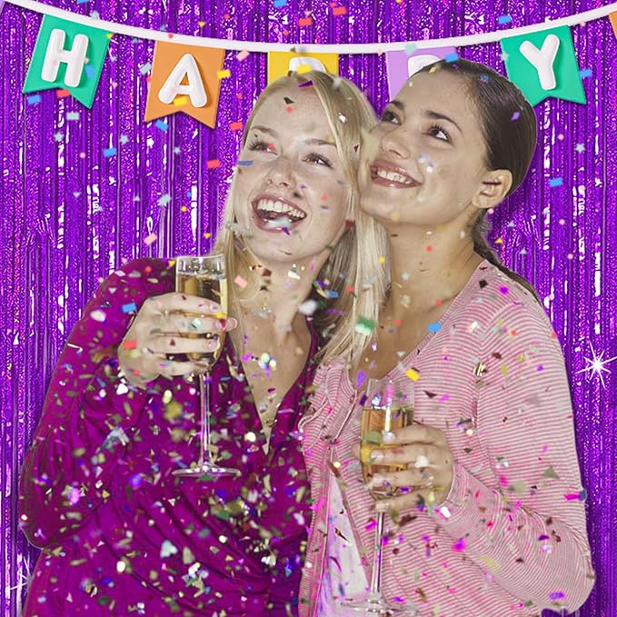 3 Pack Purple Backdrop Tinsel Streamers Foil Fringe Backdrop Halloween Party - Image 7