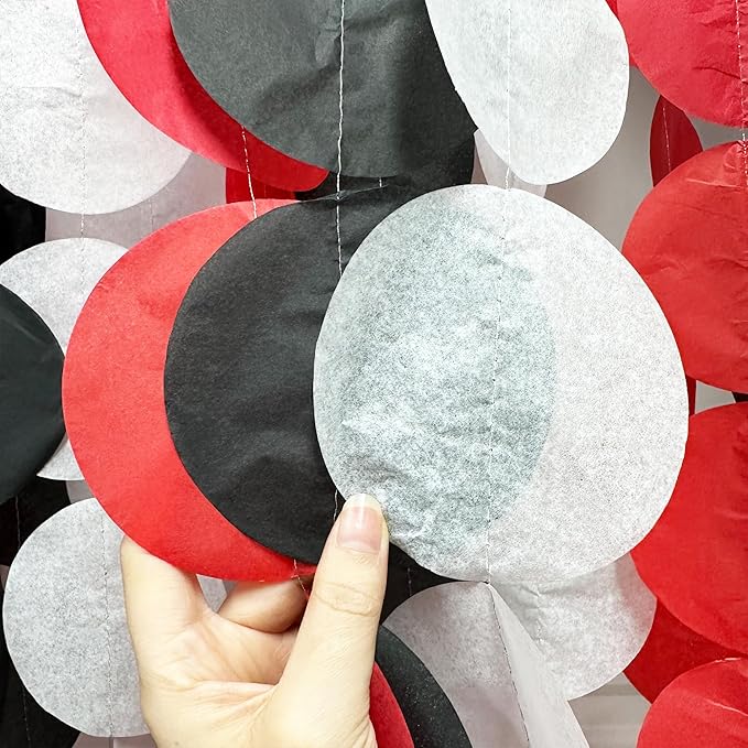 192Ft Red Black White Party Decorations Big Circle Dots Backdrop Streamer - Image 7