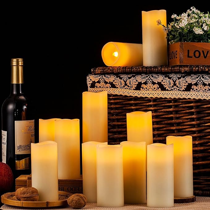 Flameless Candles Flickering LED Candles Set of 12 Ivory Real Wax Pillar - Image 3