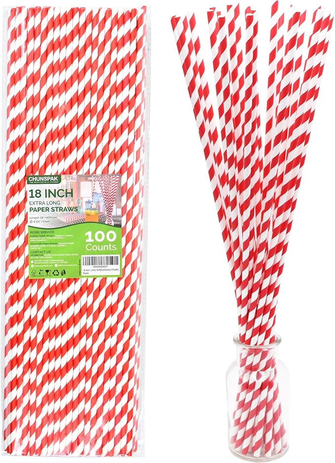 18 Inch Extra Long Paper Drinking Straws by chunspak