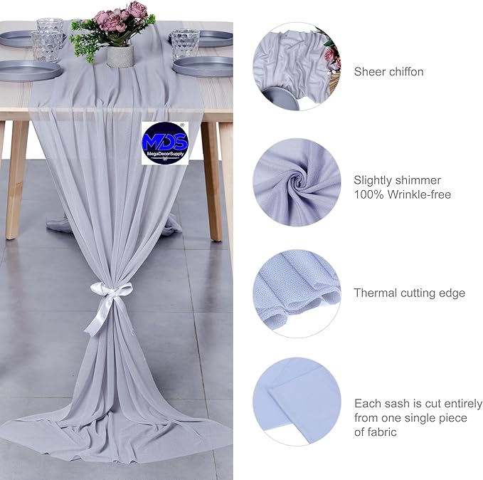 MDS 2 Pack 10ft Chiffon Table Runner 29 x 120 Inches Sheer Wedding Runner - Image 6