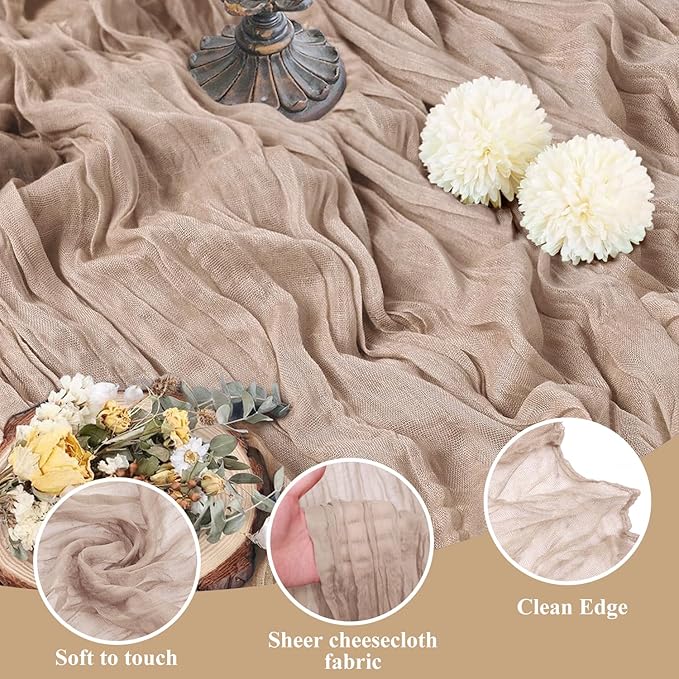 Asee'm 2pcs Cheesecloth Table Runner 120 Inches Long Nude Pink Boho Gauze - Image 3