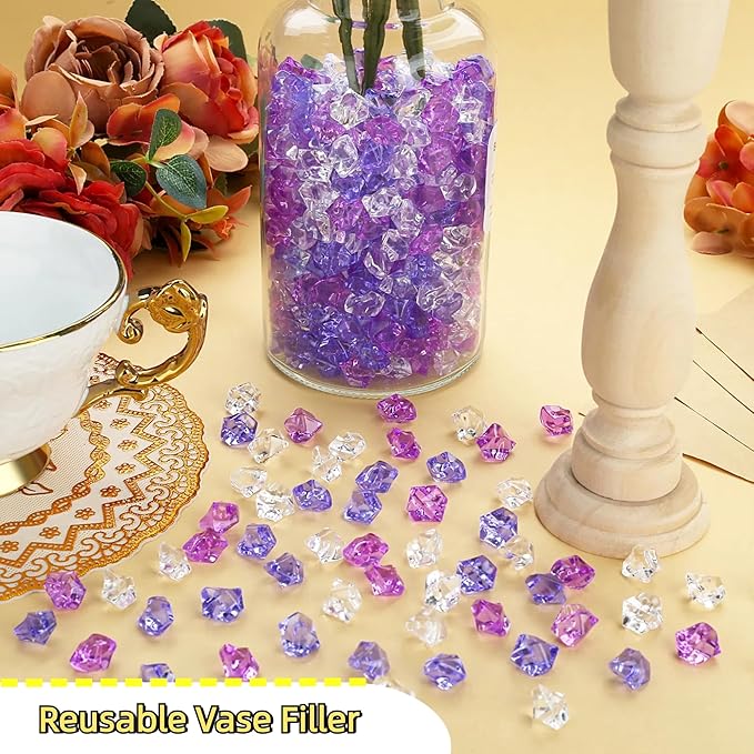 YATOJUZI 500pcs Fake Ice Cubes Purple Assorted Acrylic Crushed Rocks Vase - Image 4