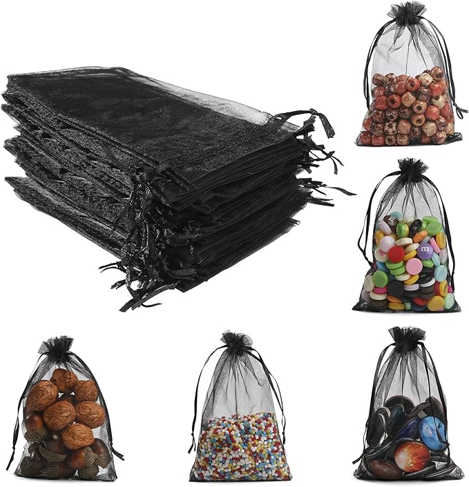 ANZNKU 50 Pack Black Organza Bags, 4 x 6 Inch Small Mesh Bags Drawstring Gift - Image 5