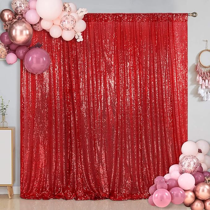 SquarePie Sequin Backdrop 6FT x 8FT Red Curtain Background - Image 3