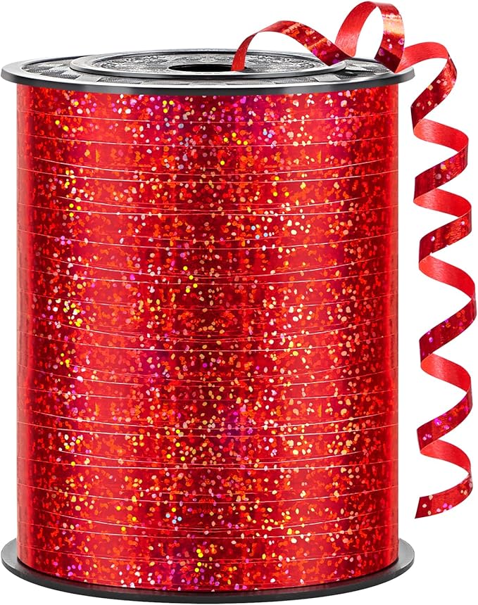 500 Yards Metallic Red Curling Ribbon-Balloon String-Balloon Ribbon Glitter by CLUEWR