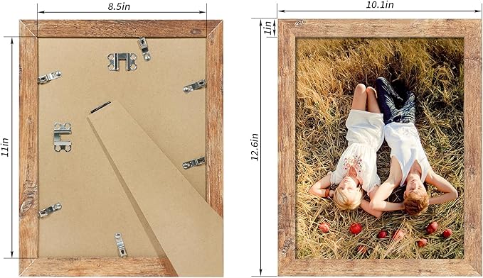 8.5x11 Picture Frame Set of 4, High Definition Real Glass Rustic Brown Frame - Image 4