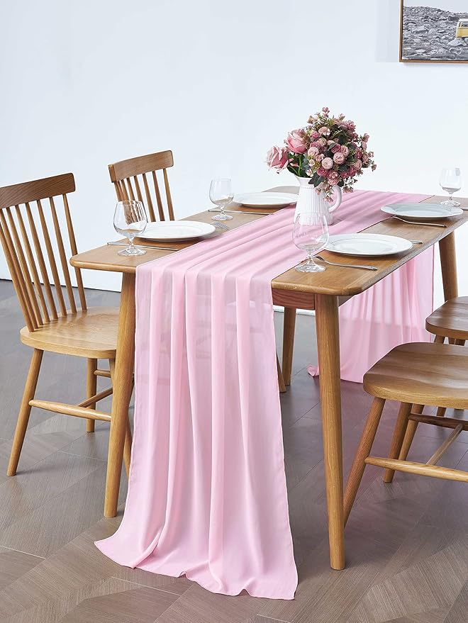 5 Pack 10Ft Pink Chiffon Table Runner Sheer 29x120 Inch - Image 5