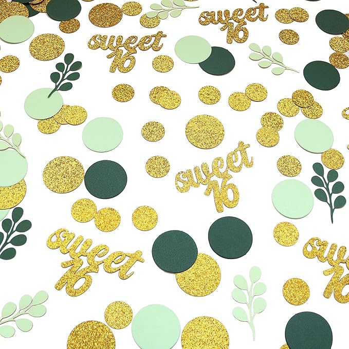 300PC Gold Glitter and Sage Green Sweet 16 Party Decorations Greenery Happy - Image 3