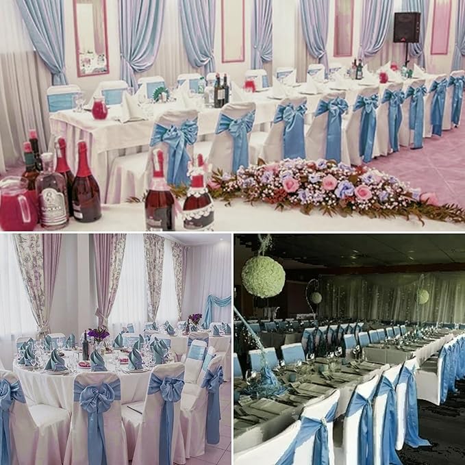 100 PCS Satin Chair Sashes Decorative Bow Chair Sashes Ties Back Ribbon Bows - Image 8