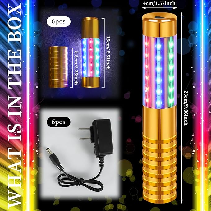 6 Pieces RGB LED Strobe Baton Light Rechargeable Bottle Service Sparklers Stick - Image 3