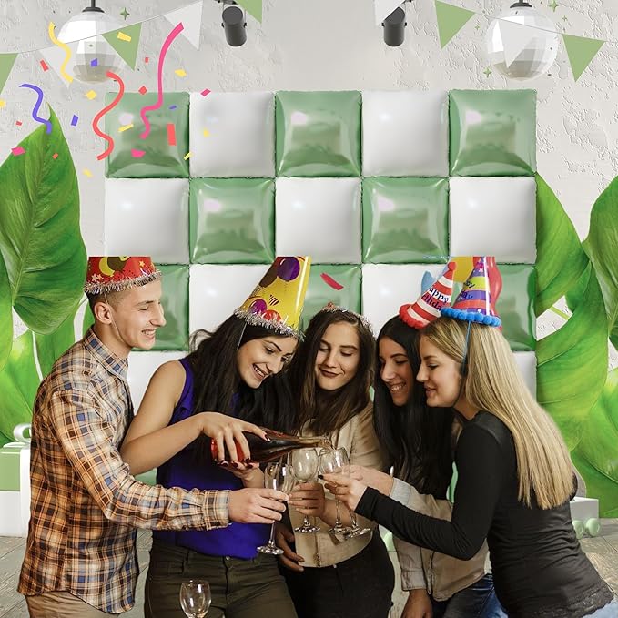 Square Foil Sage Green and White Balloon Wall Backdrop Tunnel Flat Double Sided - Image 4